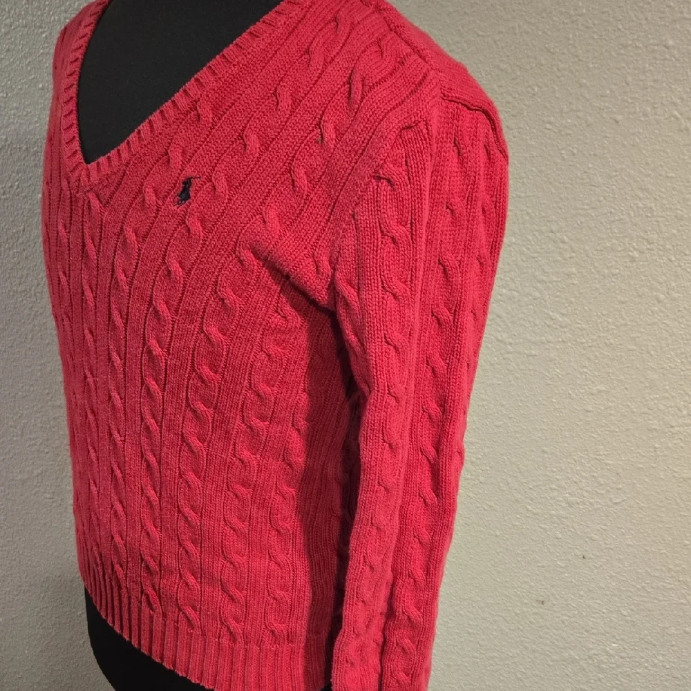 Ralph Lauren Red V-Neck Cable Knit Sweater - Picture 2 of 3